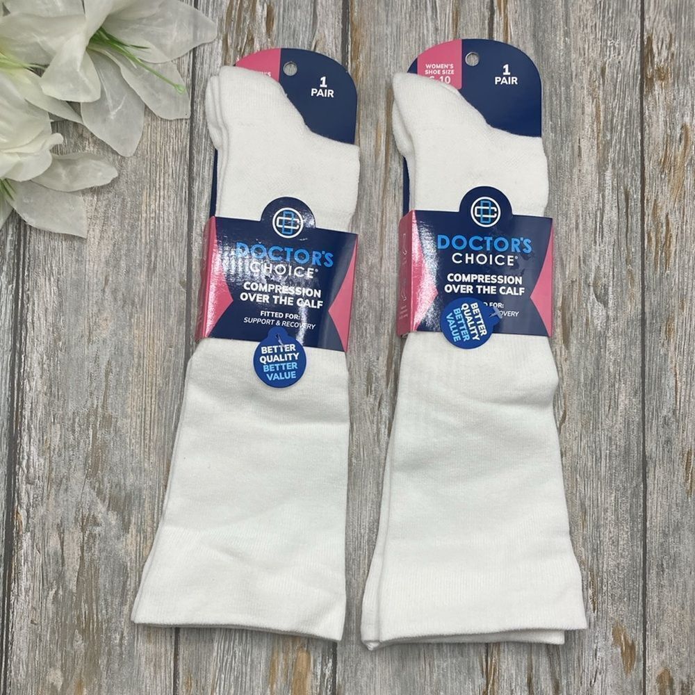 Over The Calf Women's Compression Socks White, Medium Shoe Size 6-10, 2, 1 Packs